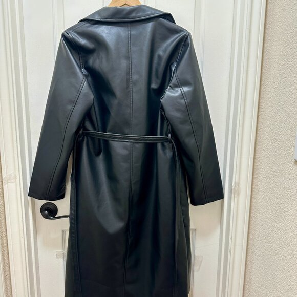 Jason Wu Women's Faux Leather Long Jacket Size M Black Button Closure Belted NEW - Picture 14 of 16